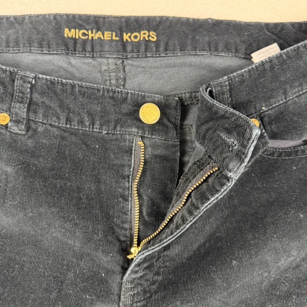 Michael Kors Black Corduroy Skinny Pants Gold Hardware Womens Size 14‎ 36x28